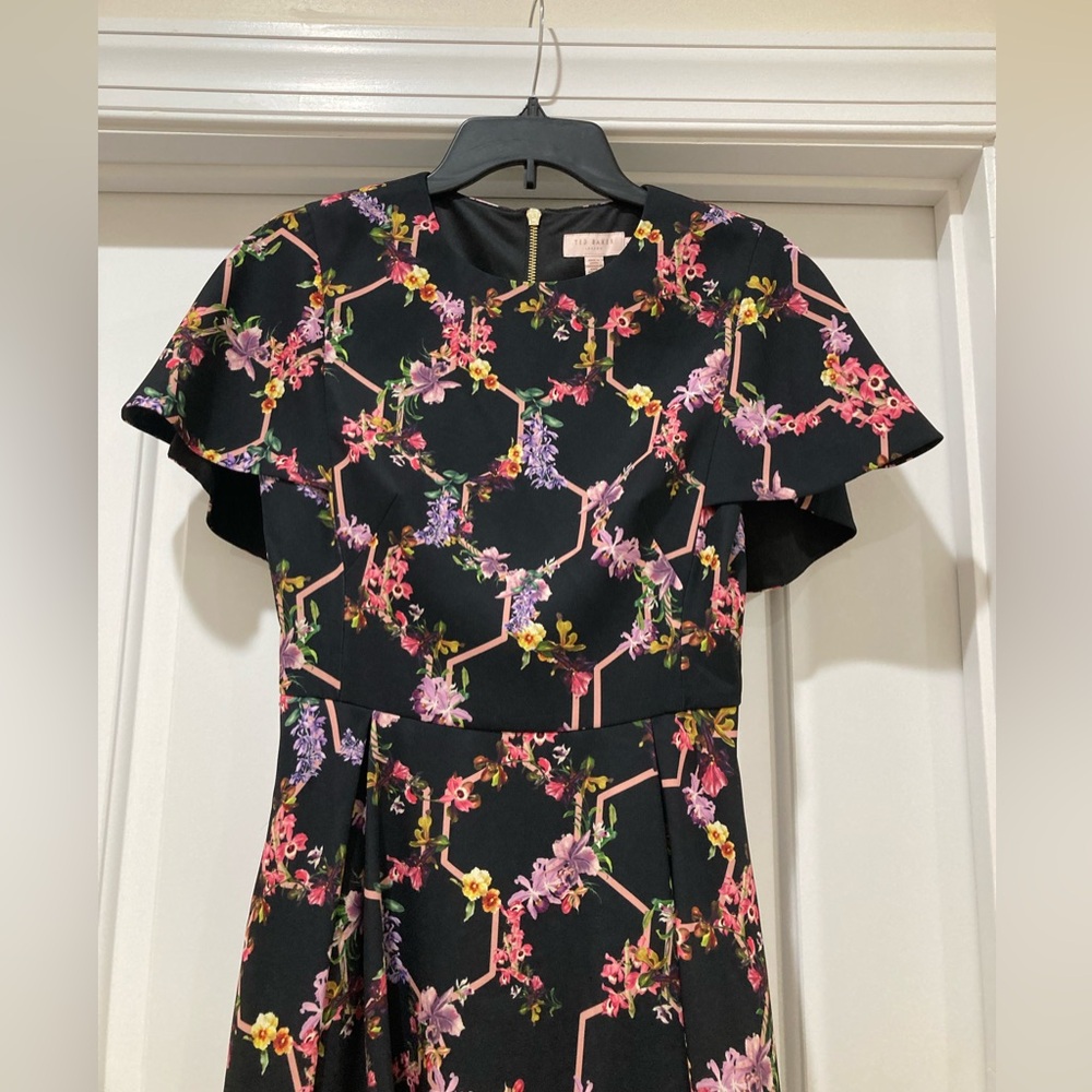 Ted Baker Black Dress with Pink Floral Design Uk 1 (US 4) - Picture 6 of 12